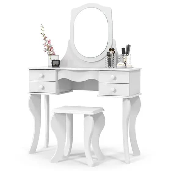 Penteadeira Princesa Maquiagem Acessórios Com Banqueta - Branco