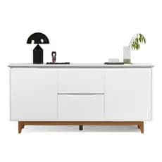 Aparador Buffet Flow 2 Portas 2 Gavetas Pés Madeira Maciça Cor Branco/freijó