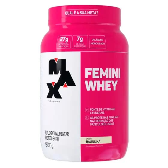 Femini Whey Protein 900g Max Titanium Proteína do Soro do Leite com Colágeno e Vitaminas