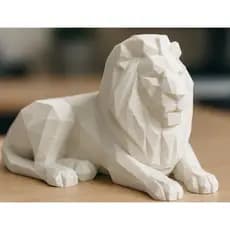 Escultura Leão Low Poly Branco | Decoração Moderna Sofisticada