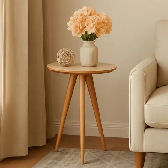 Mesinha Lateral Redonda Para Sala Quarto Apoio Canto Pés Palito Madeira Mdf
