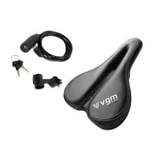 Kit Banco Selim VGM Vazado Bike Mtb Macio Confortável Com Carrinho Detalhes Costurado e Cadeado