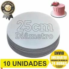Cake Board 25cm Tabuleiro Prato De Bolo Mdf Kit Com 10 Bases Para Confeitaria Frios Doces Tortas e Sobremesas Resistente