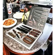Kit de Facas para Churrasco e Cozinha: 8 Peças em Aço Inoxidável com Garra e Amolador