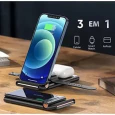 Carregador de Estação 3 em 1 Wireless por Indução Sem Fio