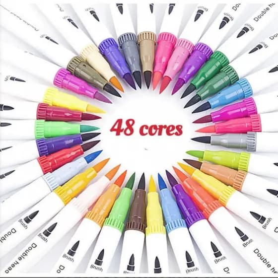 Estojo 48 Canetas Hidrográficas 2 em 1 Pincel Brush e Ponta Fina Pen lettering