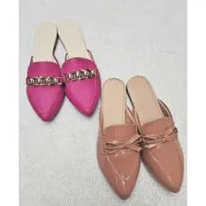 Kit 2 Mules Feminino Rosa Pink e Caramelo Rasteira Básica Dia a Dia ( Escolher 2 números acima do qual você usa )