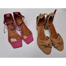 Kit 2 Pares Sandálias Feminina Salto Bloco Grosso com Fivela Cores Nude e Rosa Casual Dia a Dia