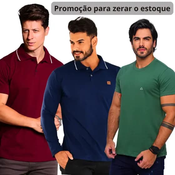 Camiseta Gola Polo / Manga Longa / Gola Redonda Masculina 100% Algodão Premium PROMOCIONAL NÃO ESCOLHE COR