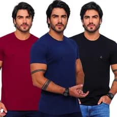 Kit 3 Camiseta Básica Masculina Slim Algodão Premium G1 G2 G3 Plus Size Esporte Casual Gola Redonda