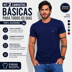 Kit 2 Camisetas Básica Masculina Com Gola o Redonda Top Malha 100% Algodão Camiseta  Dia a Dia