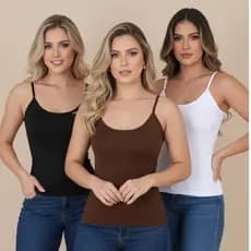 Kit 2 Regatas Com Bojo Embutido Alça Fina Regatinha Blusa De Alcinha Lisa Básica Feminina Suplex Poliamida Premium