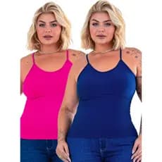 Kit 2 Regatas Plus Size Blusa De Alcinha Feminina Com BOJO Suplex Poliamida Curve +