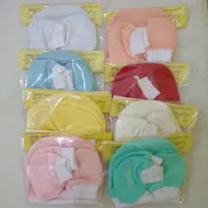 Kit promoção 9 peças: 3 toucas, 3 luvas e 3 sapatinhos para bebê RN 100%