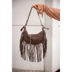 Bolsa feminina baguete com franja em camurça tendência com alça regulável boho chick