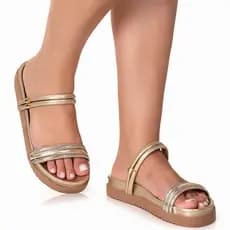 Sandalia papete feminina birken com brilho tira strass confortável macia tendência verão