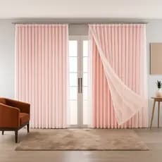 Cortina Rosa Infantil Voil Com Forro 3,00 x 2,30 Varão Simples Ilhos Cromado
