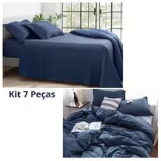 Kit Jogo de Cama Queen + Capa de Edredom Com Fronhas Liso Ziper 7 Peças 400 Fios