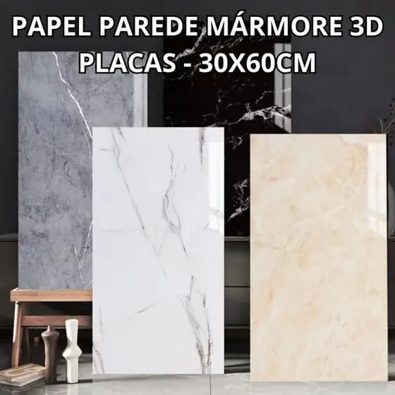 Kit 10/20/30 Placas Mármore Vinílico Adesivo 60x30 Parede Decoração Lavável