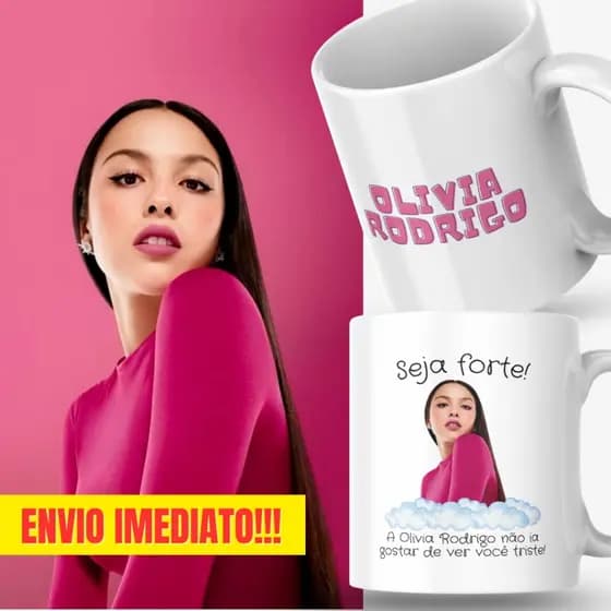 Caneca Xicara Porcelana 325ml Seja Forte Olivia Rodrigo Personalizada Presente Casa Decoração Fã Fãs