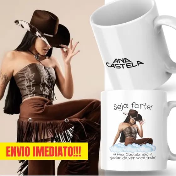 Caneca Xicara Porcelana 325ml Seja Forte Ana Castela Personalizada Presente Decoração Casa