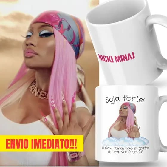 Caneca Xicara Porcelana 325ml Seja Forte Nicki Minaj Fã Fãs Personalizada Presente Decoração Casa