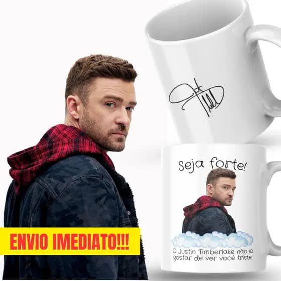 Caneca Xicara Porcelana 325ml Seja Forte Justin Timberlake Fã Personalizada Presente Decoração Casa
