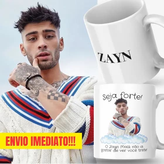Caneca Xicara Porcelana 325ml Seja Forte Zayn Malik Personalizada Presente Decoração Casa