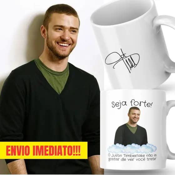 Caneca Xicara Porcelana 325ml Seja Forte Justin Timberlake Fã Personalizada Presente Decoração Casa