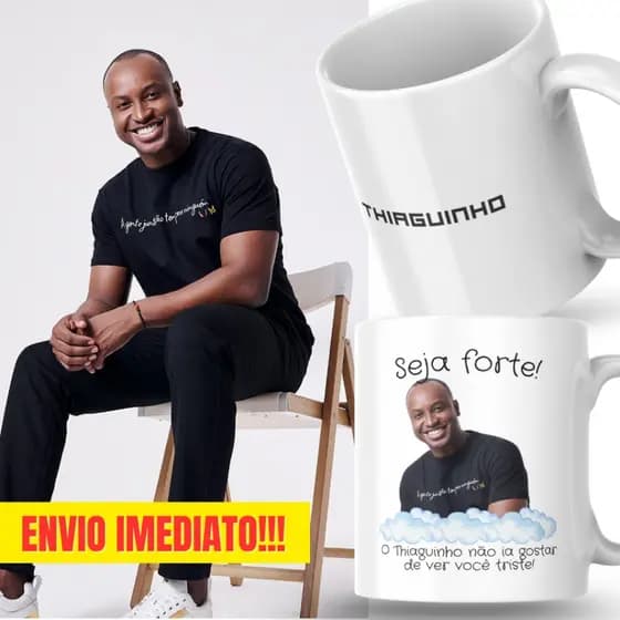 Caneca Xicara Porcelana 325ml Seja Forte Thiaguinho Pagode Fã Personalizada Presente Decoração Casa