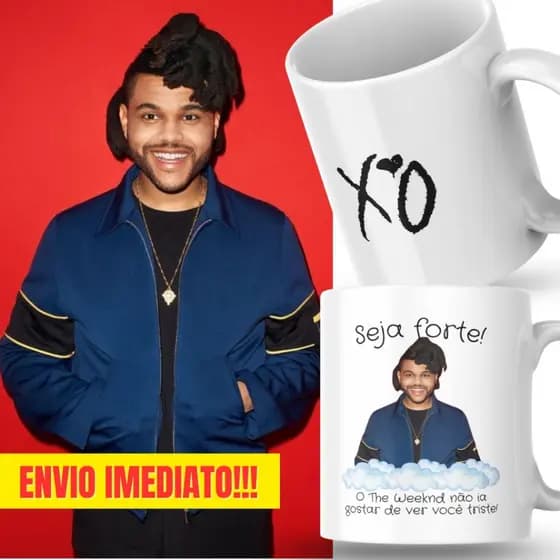 Caneca Xicara Porcelana 325ml Seja Forte The Weeknd Fã Fãs Personalizada Presente Decoração Casa