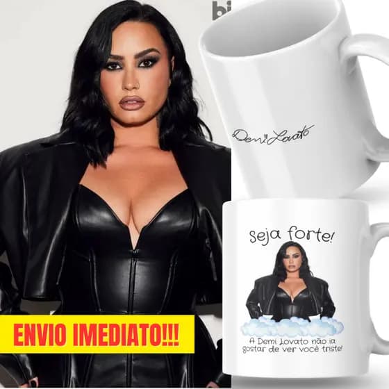 Caneca Xicara Porcelana 325ml Seja Forte Demi Lovato Fã Personalizada Presente Decoração Casa