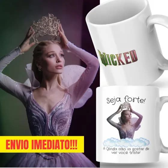 Caneca Xicara Porcelana 325ml Seja Forte Wicked Ariana Grande Glinda Personalizada Presente Casa