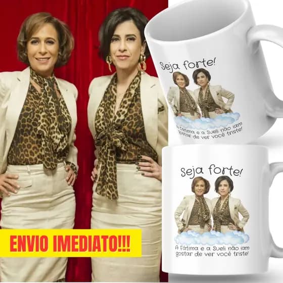 Caneca Xicara Porcelana 325ml Seja Forte Fátima e Sueli Personalizada Presente Decoração Casa