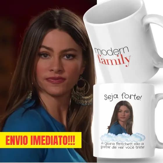 Caneca Xicara Porcelana 325ml Seja Forte Modern Family Séries Personalizada Presente Decoração Casa