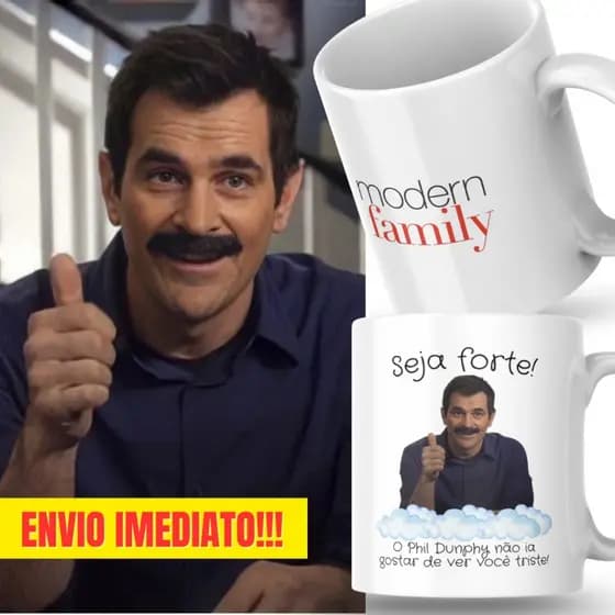 Caneca Xicara Porcelana 325ml Seja Forte Modern Family Séries Personalizada Presente Decoração Casa
