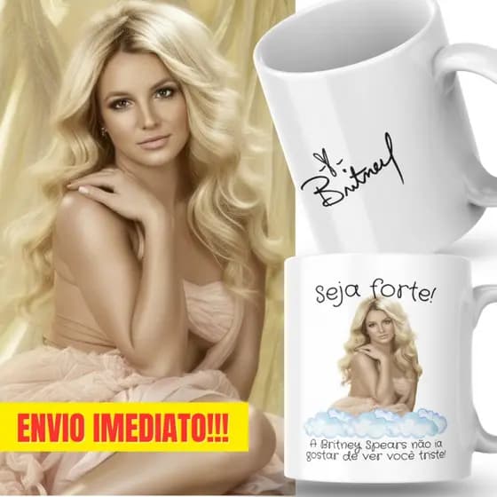 Caneca Xicara Porcelana 325ml Seja Forte Britney Spears Personalizada Presente Decoração Casa