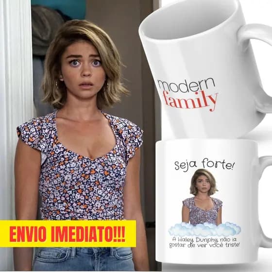 Caneca Xicara Porcelana 325ml Seja Forte Modern Family Séries Personalizada Presente Decoração Casa