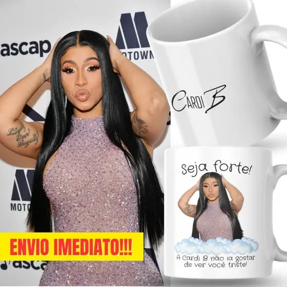 Caneca Xicara Porcelana 325ml Seja Forte Cardi B Fã Fãs Personalizada Presente Decoração Casa