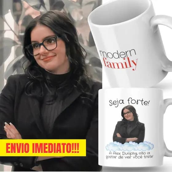 Caneca Xicara Porcelana 325ml Seja Forte Modern Family Séries Personalizada Presente Decoração Casa