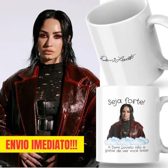 Caneca Xicara Porcelana 325ml Seja Forte Demi Lovato Fã Personalizada Presente Decoração Casa