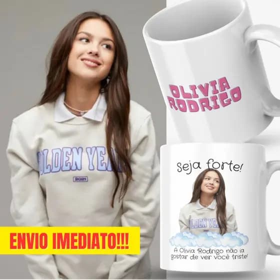 Caneca Xicara Porcelana 325ml Seja Forte Olivia Rodrigo Personalizada Presente Casa Decoração Fã Fãs
