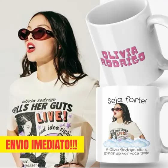 Caneca Xicara Porcelana 325ml Seja Forte Olivia Rodrigo Personalizada Presente Casa Decoração Fã Fãs