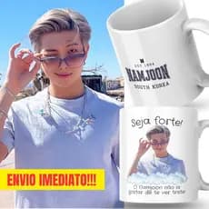 Caneca Xicara Porcelana 325ml Seja Forte NamJoon RM BTS KPop Personalizada Presente Decoração Casa