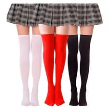 Meia Fina 7/8 lisa e listrada para Festa Carnaval Cosplay Fantasia Cores variados adulto