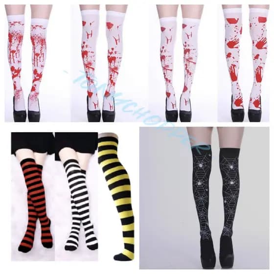 Meia de cano alto listrado 7/8 Listrada anime Festa Fantasia Cosplay Halloween Ferida Cortes Meia Desenhada