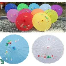 Sombrinha Oriental Japonesa Gueixa Chinesa Artesanal de Bambu com Tecido Floral 85cm para Decoração Festa Ensaio Foto