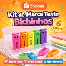 Kit Marca Texto Bichinhos 6 Cores | Marca Texto Fofo Escolar Planner Estudo