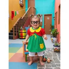 Fantasia Chiquinha Bebê Mesversario Infantil - Turma do Chaves - Vestido Com Calçola e Casaco