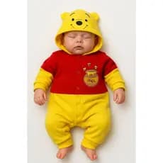Fantasia Ursinho Pooh Bebê Mesversario Infantil - Macacão Bordado Com Gorro